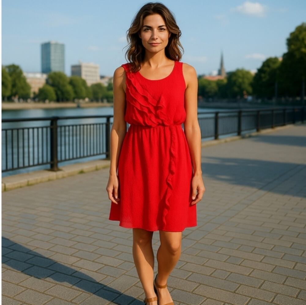 Emma & Michele Sleeveless Tiered Ruffle Dress Red Size 6
